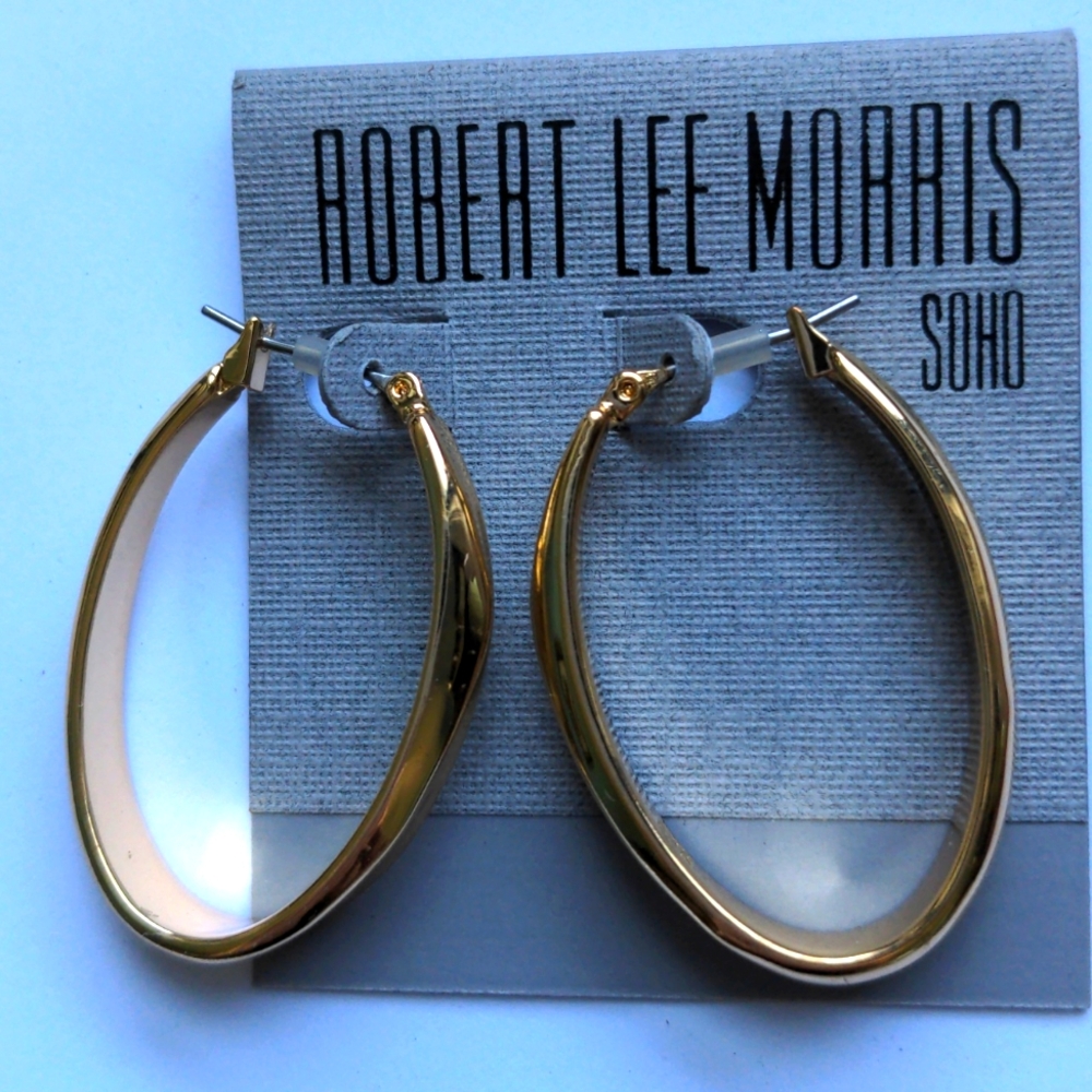New Robert Lee Morris Gold hoop earrings. High polish 1 1/2" long. Box